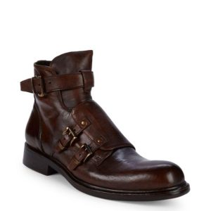 Jo Ghost Men's Brown Buckle Strap Ankle Boots