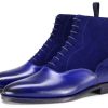 High Ankle Blue Handcrafted Genuine Leather Rounded Toe Party Wear Lace Up Boots