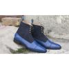 Handmade Men Navy Blue Leather and Suede Formal Boot