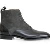 Handmade Men Two Tone Ankle Black Leather and Gray Suede Boots