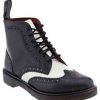 Handmade Men’s Genuine Black White Leather Wingtip Ankle High Lace up Boots