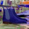 Suede Blue Color Leather Party Wear High Ankle Rounded Toe Handcrafted Men