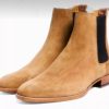 Hand Crafted Ankle Beige Chelsea Suede Dress Formal Boots