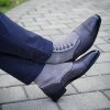 Handmade Men’s Blue Leather & Suede Button Boots for Men’s