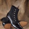 Handmade Men’s Black Wing Tip High Ankle Leather & Suede Buttons Boots