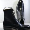 New Handmade Ankle High Black Color Leather Cap Toe Lace Up Boots