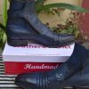 New Handmade Mens Blue Leather Ankle High Buckle Strap Side Zipper Army Boot