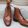 Handmade Men’s Brown High Ankle Lace up Leather Boots