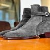 New Handmade Gray Suede Monk Strap Ankle High Boot For Mens