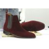 Men’s Burgundy Chelsea Suede Boots, Elegant Dress Designer Ankle Boots