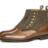 Men’s Brown Tweed Burnished Brogues High Ankle Formal Dress Leather Button Boots