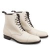 Handmade White Lace Up Cap Toe High Ankle Leather Boot