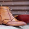 Handmade Ankle High Tan Brown Leather Men’s Dress Boot