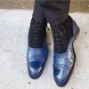 Handmade Men’s Navy Blue Lace up Ankle Dress Boot