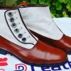 New Handmade Men Two Tone Brown White Stylish Ankle High Button Boot