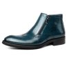 Men’s High Ankle Blue Genuine Leather Wing Tip Brogue Toe Handmade Zipper Boots