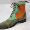 Handmade Men’s Multi Colors Suede Two Tone High Ankle Lace Up Boots