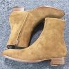 Handmade Men Tan Color Suede Ankle High Side Zipper Boots