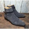 New Handmade Gray Suede Leather Ankle Strap Boots for Men’s