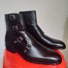 New Handmade Men’s Dark Brown Ankle High Monk Strap Boots