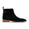 New Handmade Black Suede Jodhpurs Ankle High Strap Boot