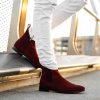 Handmade Men Burgundy Chelsea Suede Leather Dress Formal Boot