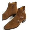 Handmade Men Fashion Tan Brown Triple Monk Boots, Men Suede Leather Boots