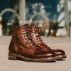 Handmade Genuine Brown Leather Round Toe Lace up Ankle High Boot