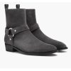 Handmade Men Dark Gray Suede Casual Rock Style Biker Boots