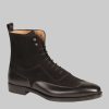 Handmade Mens Black Color Ankle Leather Wing Tip Lace up Boots