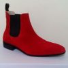 Men Red Color Rounded Toe High Ankle Chelsea Jumper Slip Ons Made To Order Boots