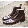 Handmade Mens Brown Button Ankle High Boots