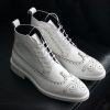 Men’s White Color Medallion Toe Wing Tip High Ankle Real Leather Boots