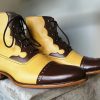 Leather Locker New Handmade High Ankle Two Tone Cap Toe Lace Up Leather