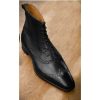 Handmade Men Black Wing Tip Brogue Ankle High Lace Up Boots