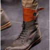 Tan Brown High Ankle Superior Leather Stylish Lace Up Double Buckle Straps Boots