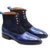 Handmade Blue Suede Leather Ankle High Lace up Boot