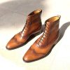 Handmade New Brown Leather Wingtip Ankle High Lace up Boot