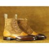 Handmade Men Multi Color Leather Suede Button Dress Designer Ankle High Boot