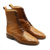 Handmade Men Genuine Tan Leather Derby Lace up Ankle High Boot