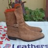 New Handmade Brown Suede Leather Ankle High Cowboy Monk Boot