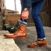 New Men’s Ankle High Boot, Men’s Tan Brown Leather Wing Tip Lace up Boot