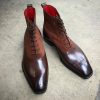 Handmade Men Ankle High Brown Leather Lace up Boot