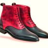 Black Red Suede Superior Leather Rounded Toe Stylish Men Oxford High Ankle Boots