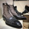 New Handmade Two Tone Gray Suede Leather Ankle High Lace up Boot