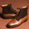 New Handmade Mens Brown Suede Leather Lace Up Cap Toe Ankle High Boot