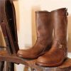 Handmade Brown Vintage Leather Cowboy Buckle Ankle Long Boot