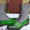 New Handmade Green Leather and Gray Suede Dress Boot, Men Ankle High Boot