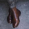 Handmade Men’s Brown Wingtip Brogue Leather Dress Ankle Boots