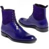 Handmade Blue Color Lace Up Men’s Cap Toe Leather Suede Ankle High Boot